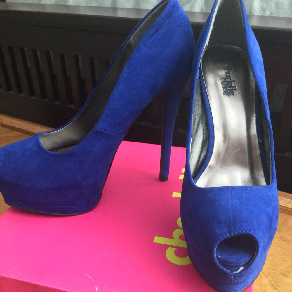 Cobalt blue peep toe shoe size 8